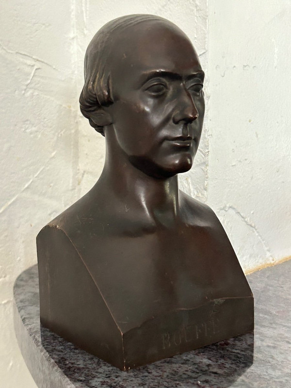 Paul Flosi Busto in bronzo del XIX secolo raffigurante Bouffe Datato 1853 Riduzione Colas