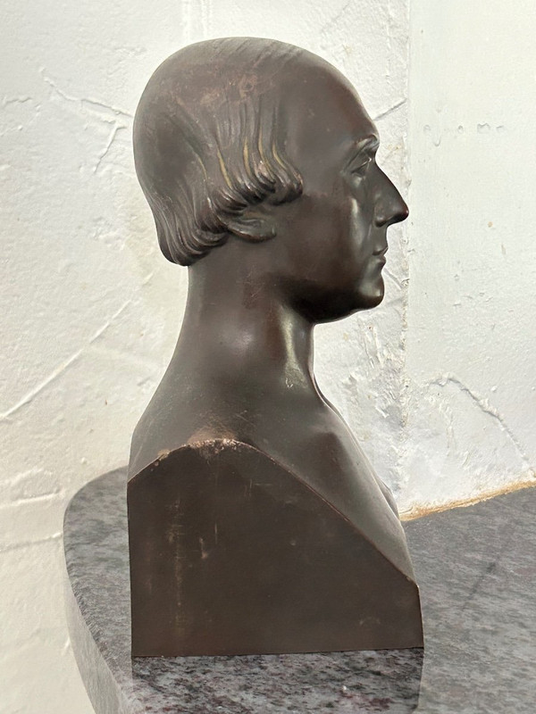 Paul Flosi Busto in bronzo del XIX secolo raffigurante Bouffe Datato 1853 Riduzione Colas