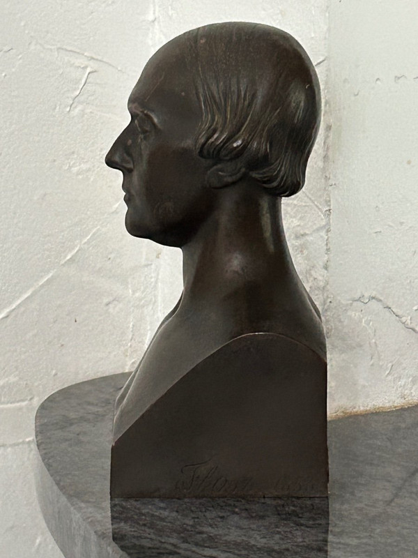 Paul Flosi Busto in bronzo del XIX secolo raffigurante Bouffe Datato 1853 Riduzione Colas