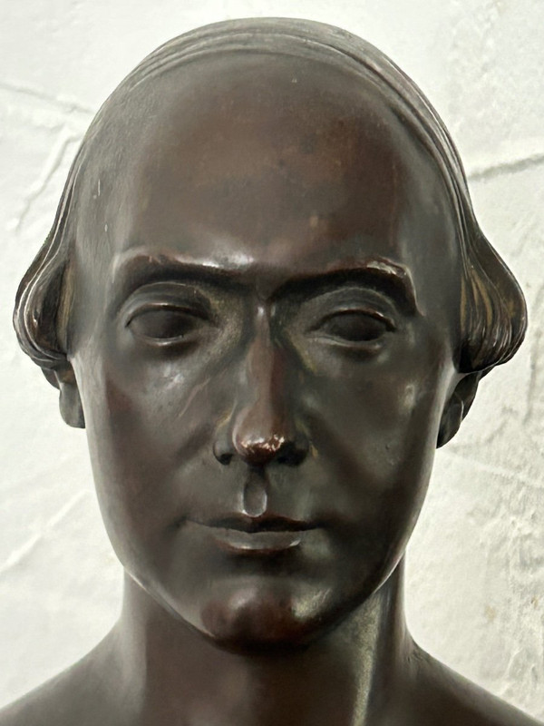 Paul Flosi Busto in bronzo del XIX secolo raffigurante Bouffe Datato 1853 Riduzione Colas