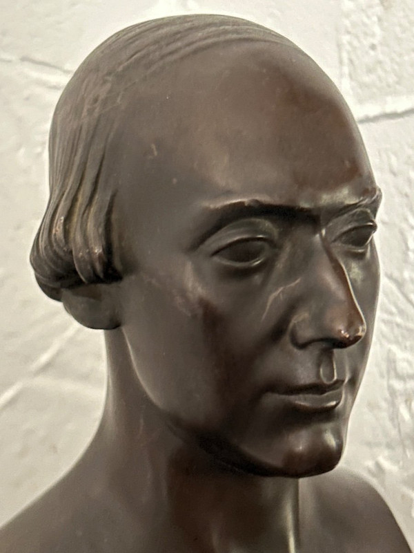 Paul Flosi Busto in bronzo del XIX secolo raffigurante Bouffe Datato 1853 Riduzione Colas