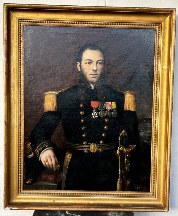 Louis Guédy (1847-1926) Militärisches Porträt eines Admirals oder Schiffskapitäns, datiert 1873