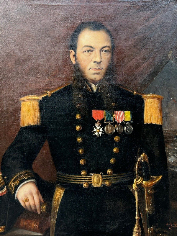 Louis Guédy (1847-1926) Militärisches Porträt eines Admirals oder Schiffskapitäns, datiert 1873