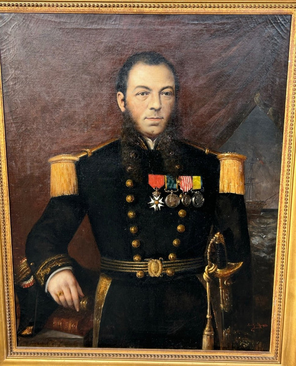 Louis Guédy (1847-1926) Militärisches Porträt eines Admirals oder Schiffskapitäns, datiert 1873