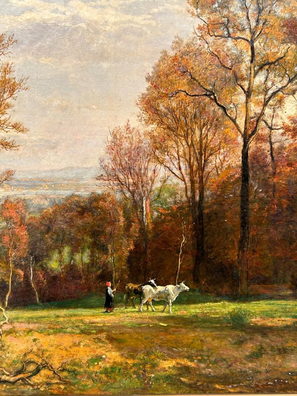 Théodore FOURMOIS (1814-1871) Huile Sur Toile - Paysage Champêtre Animé