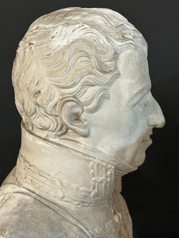 Antico Busto Di Carlo Félix - Re Di Sardegna (1765-1831) In Gesso H 62 Cm
