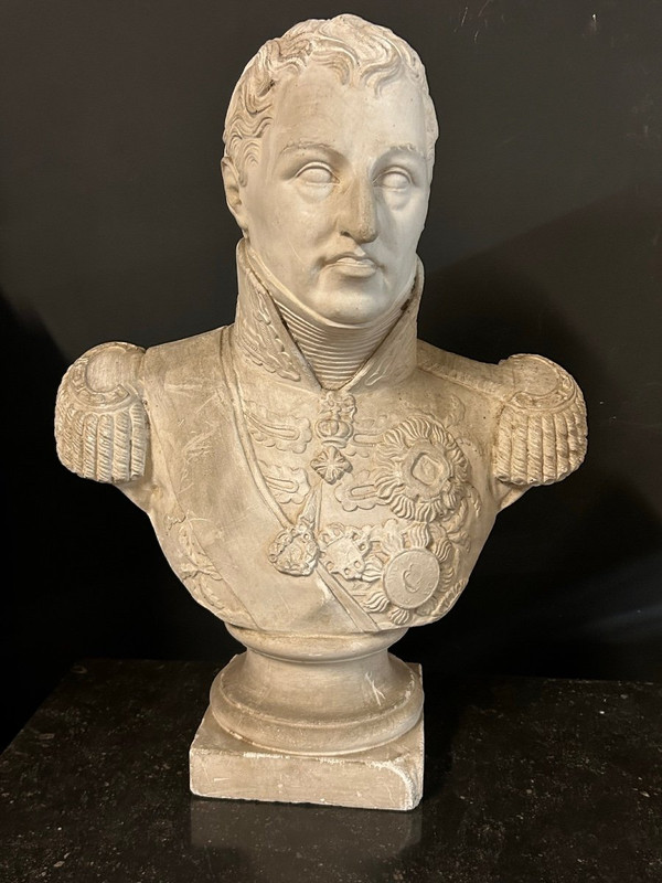 Antico Busto Di Carlo Félix - Re Di Sardegna (1765-1831) In Gesso H 62 Cm