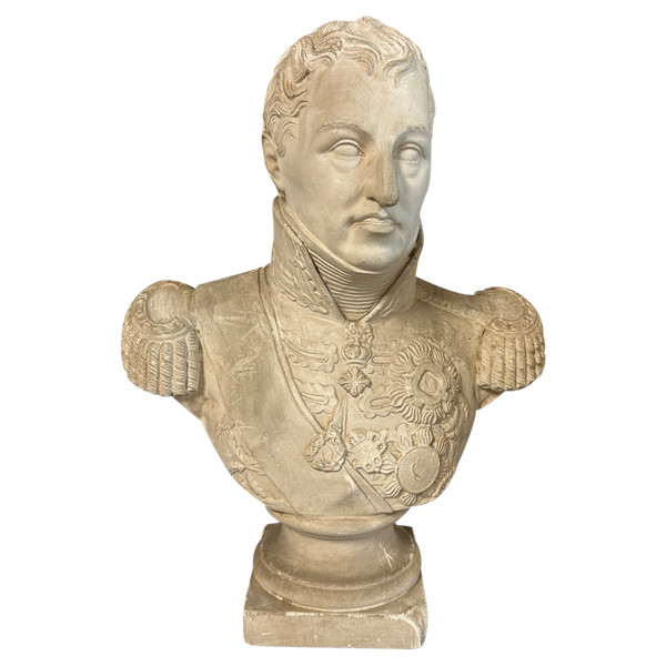 Antico Busto Di Carlo Félix - Re Di Sardegna (1765-1831) In Gesso H 62 Cm