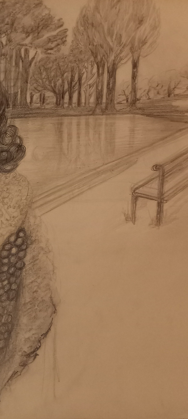 Portrait de femme dans un paysage/ dessin