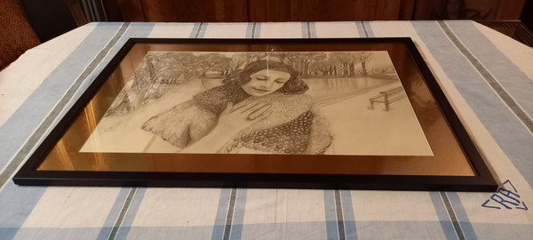 Portrait de femme dans un paysage/ dessin