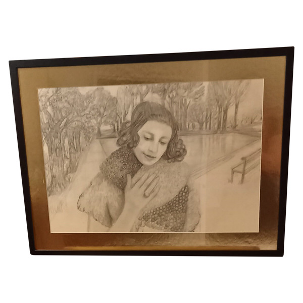 Portrait de femme dans un paysage/ dessin