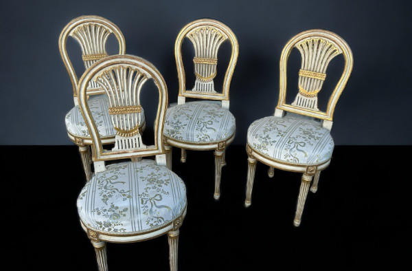 Suite Of Four Louis XVI Style Hot Air Balloon Chairs - Lacquered And Gilded Wood