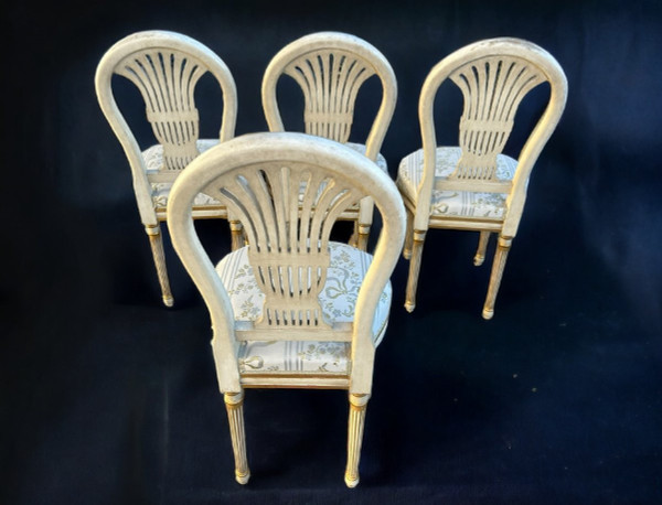 Suite Of Four Louis XVI Style Hot Air Balloon Chairs - Lacquered And Gilded Wood