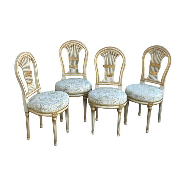 Suite Of Four Louis XVI Style Hot Air Balloon Chairs - Lacquered And Gilded Wood