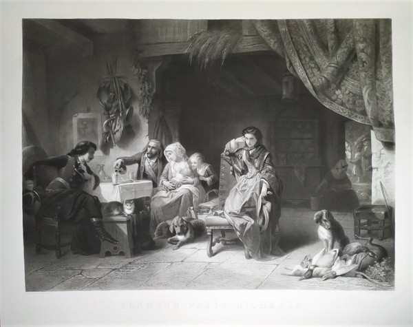 Gravure Scene de Genre d'Après Compte-Calix  Bonheur Passe Richesse
