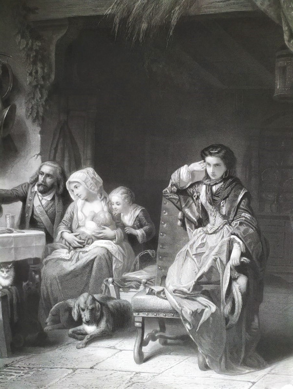 Gravure Scene de Genre d'Après Compte-Calix  Bonheur Passe Richesse