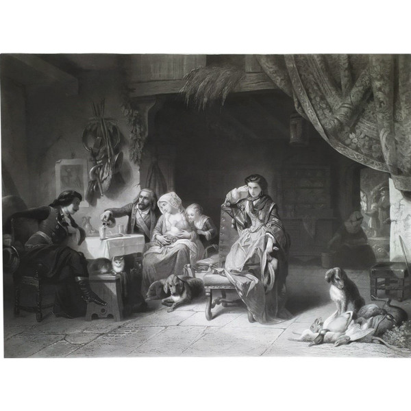 Gravure Scene de Genre d'Après Compte-Calix  Bonheur Passe Richesse