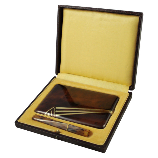 Art Deco lacquered metal case in its box circa 1930