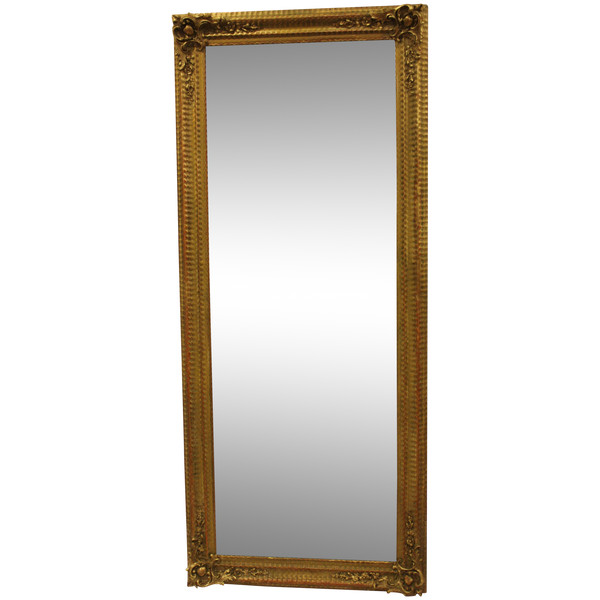 Grande specchio antico rettangolare, doratura e patina, smalto al mercurio72 X 170 cm
