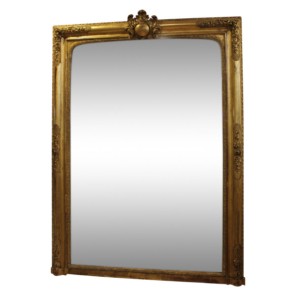Großer antiker Spiegel mit Blattgoldvergoldung, 102 x 136 cm