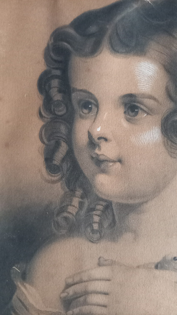 Portrait of a little girl in 19th century charcoal