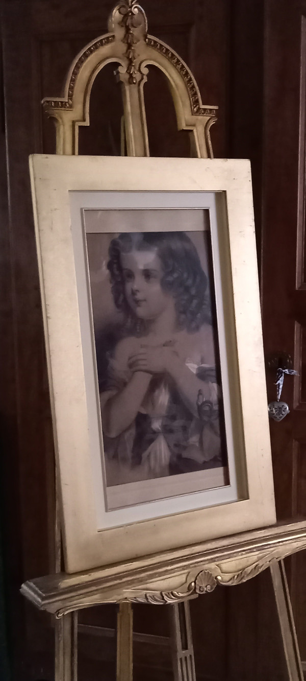 Portrait of a little girl in 19th century charcoal