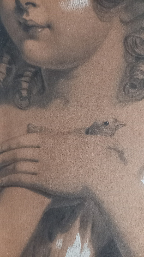 Portrait of a little girl in 19th century charcoal
