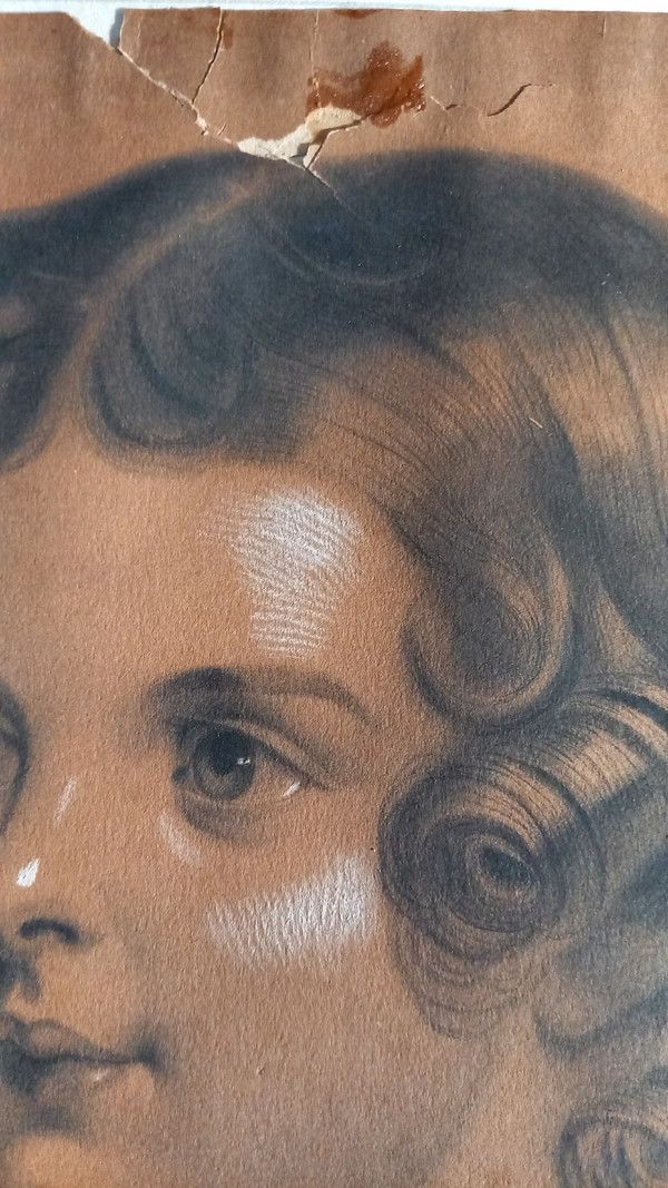 Portrait of a little girl in 19th century charcoal