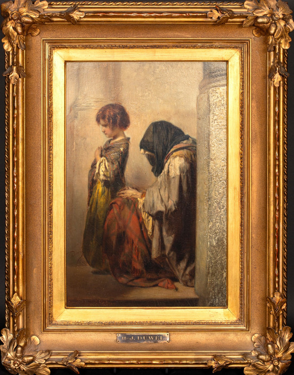 Allein in der Welt, Öl auf Holz von Duwez Henri-Joseph (1810-1884)