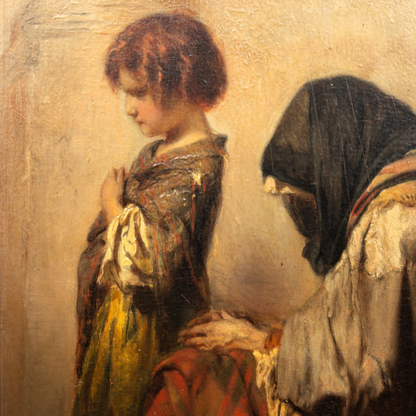 Allein in der Welt, Öl auf Holz von Duwez Henri-Joseph (1810-1884)