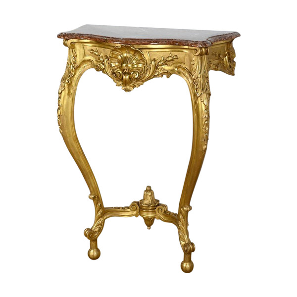 Console Murale en Bois Doré, style Louis XV, époque Napoléon III – Milieu XIXe