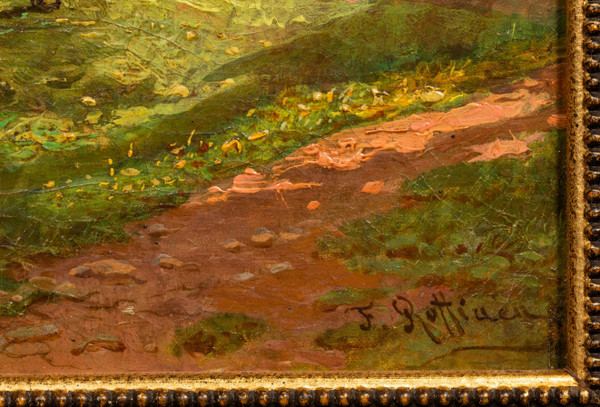 On the banks of the Meuse near Waulsort by François Roffiaen (1820-1898) Oil on canvas