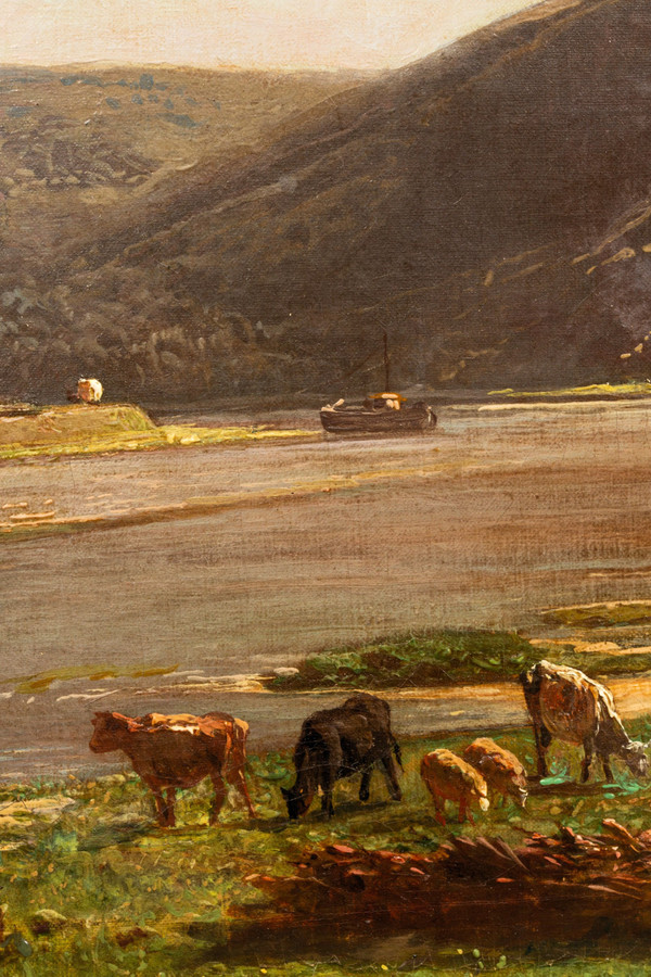 On the banks of the Meuse near Waulsort by François Roffiaen (1820-1898) Oil on canvas