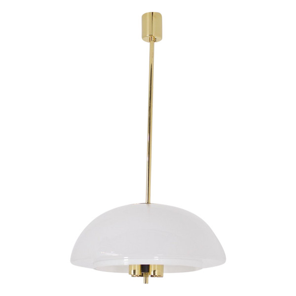 Lustre suspension en laiton et opaline.