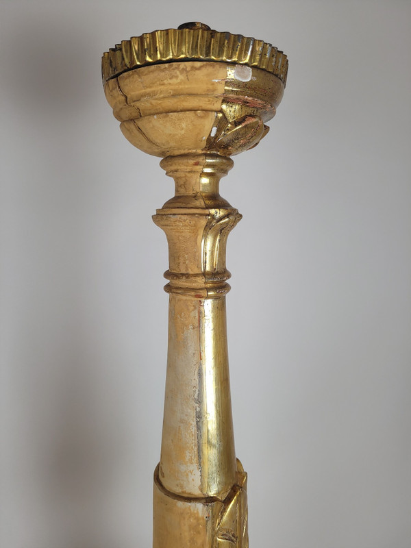 Suite Of 3 Large Candlesticks In Golden Wood, Early 19th Century