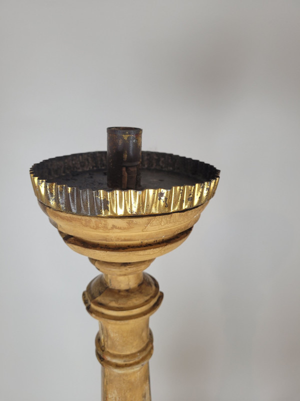 Suite Of 3 Large Candlesticks In Golden Wood, Early 19th Century