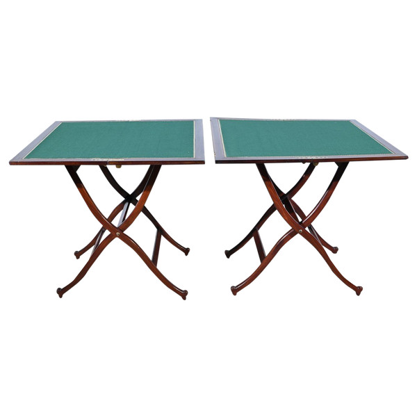 Paire de Tables de Jeux en Acajou, estampillées H.J. Linton – 1920