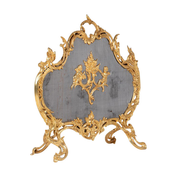 Pare-feu en bronze doré de style Louis XV. Circa 1880.