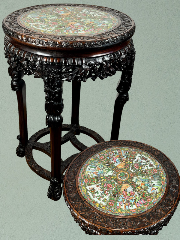 INCENSE TABLE FORMING A GUERIDON WITH ITS CANTON PORCELAIN TOP