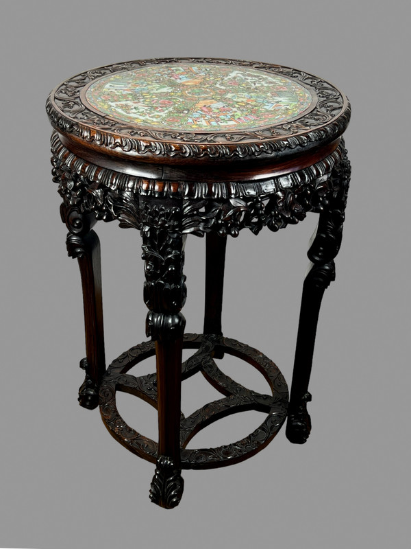 INCENSE TABLE FORMING A GUERIDON WITH ITS CANTON PORCELAIN TOP