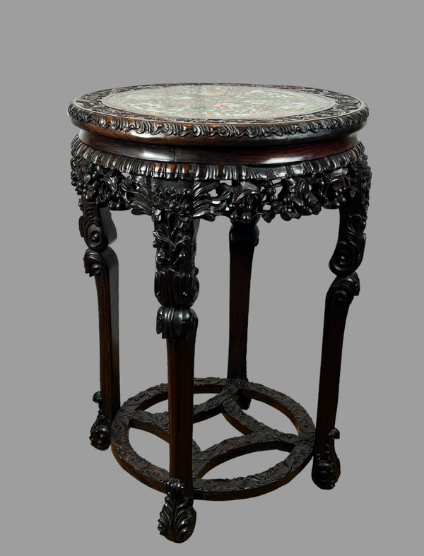 INCENSE TABLE FORMING A GUERIDON WITH ITS CANTON PORCELAIN TOP