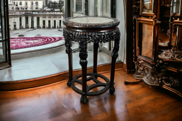 INCENSE TABLE FORMING A GUERIDON WITH ITS CANTON PORCELAIN TOP