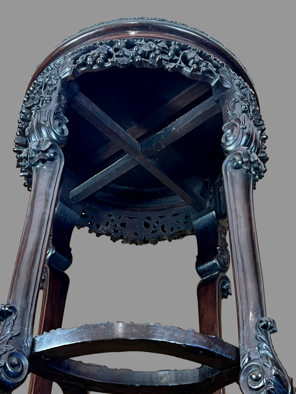 INCENSE TABLE FORMING A GUERIDON WITH ITS CANTON PORCELAIN TOP