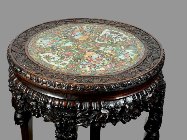INCENSE TABLE FORMING A GUERIDON WITH ITS CANTON PORCELAIN TOP