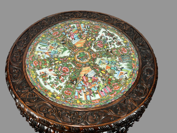 INCENSE TABLE FORMING A GUERIDON WITH ITS CANTON PORCELAIN TOP