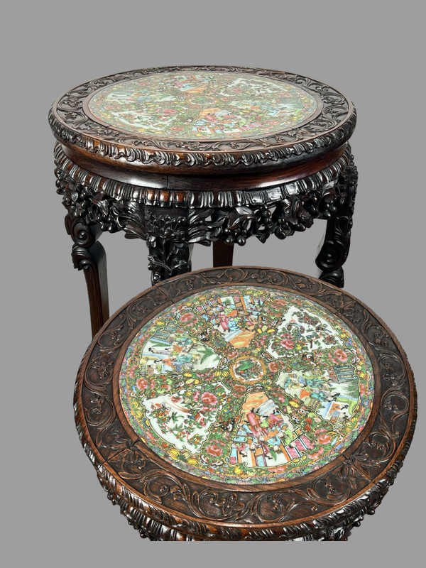 INCENSE TABLE FORMING A GUERIDON WITH ITS CANTON PORCELAIN TOP