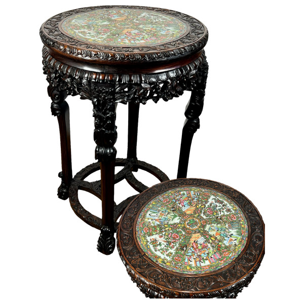 INCENSE TABLE FORMING A GUERIDON WITH ITS CANTON PORCELAIN TOP