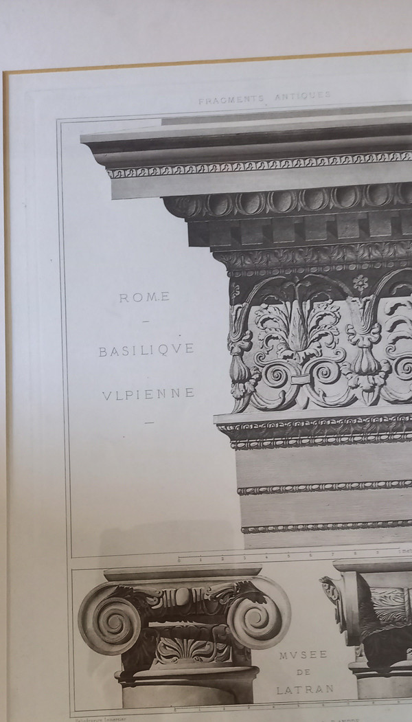 Engraving Ancient fragments Rome 19th century