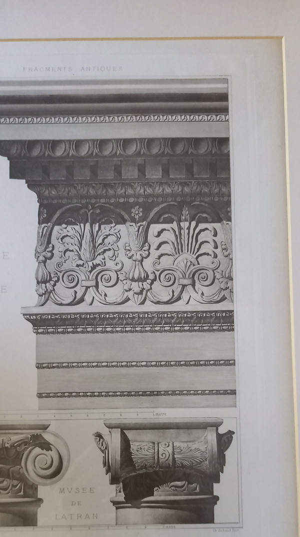 Engraving Ancient fragments Rome 19th century