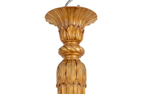 Dumez, lampadario in stile Luigi XVI in legno intagliato e dorato. Anni '50.